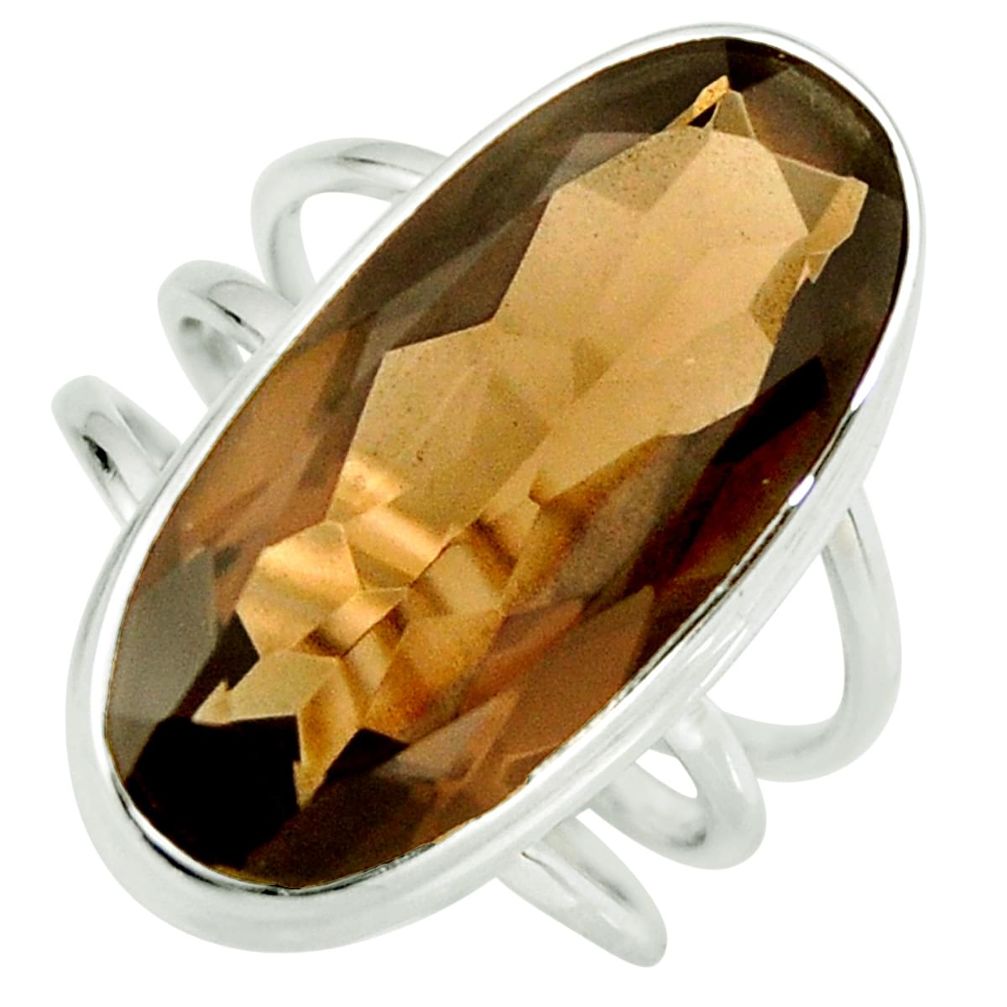 13.65cts brown smoky topaz 925 sterling silver solitaire ring size 7.5 r27094