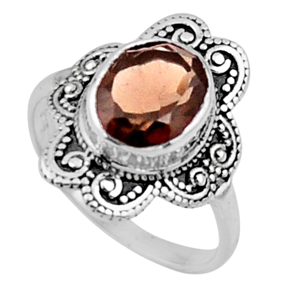 4.08cts brown smoky topaz 925 sterling silver solitaire ring size 7.5 r54483