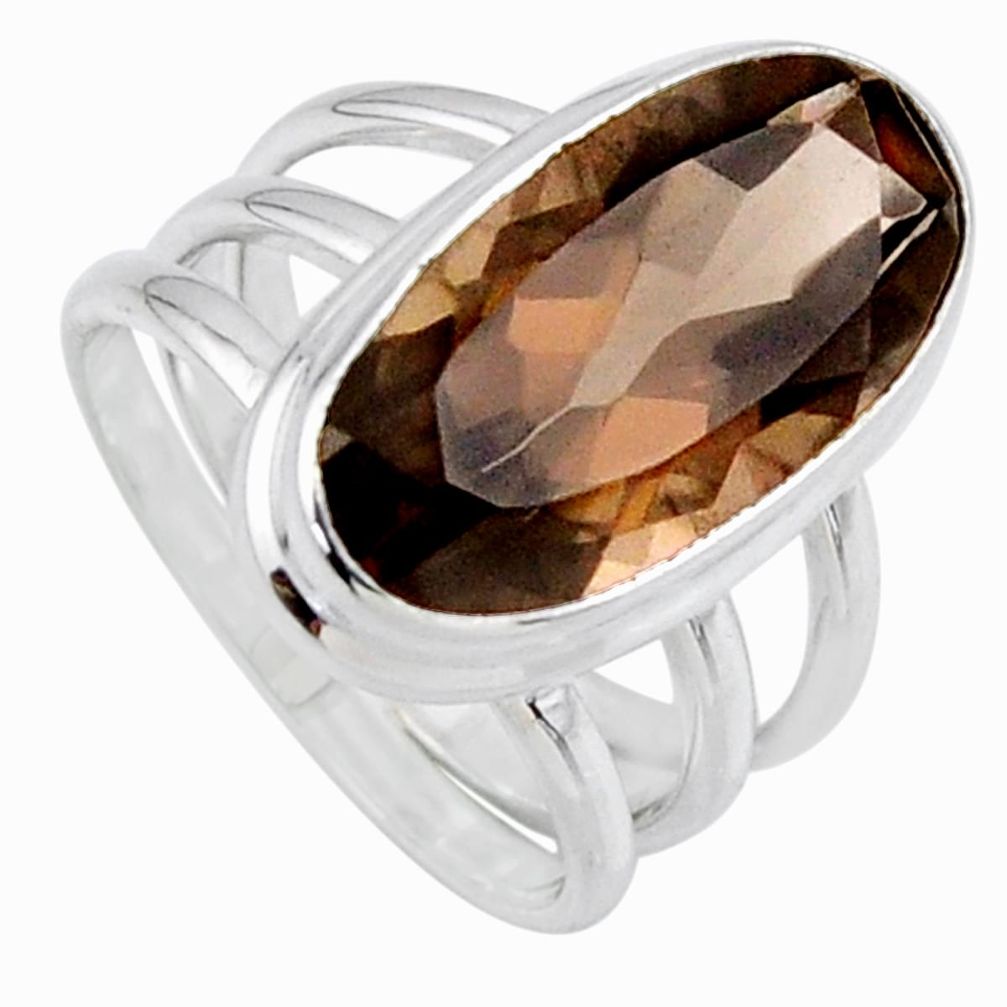 7.76cts brown smoky topaz 925 sterling silver solitaire ring size 6.5 r55991