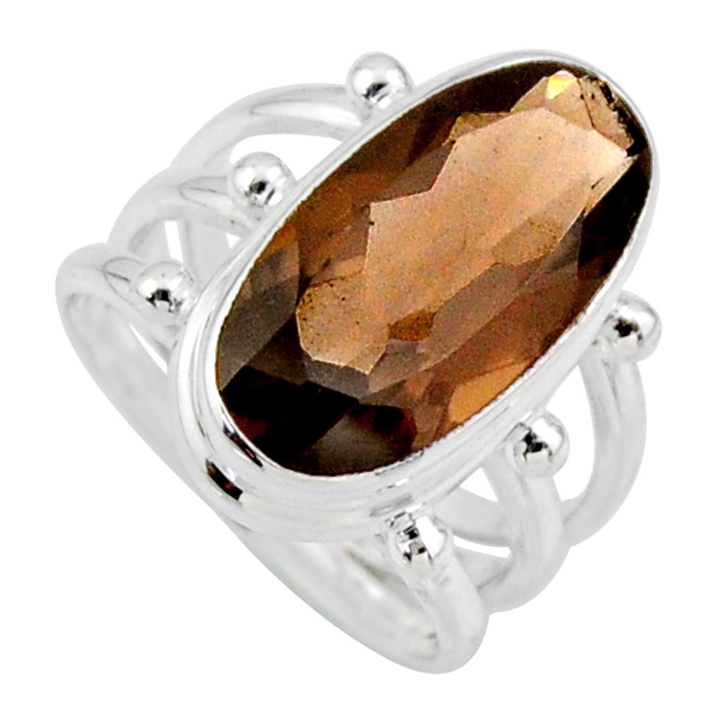 8.24cts brown smoky topaz 925 sterling silver solitaire ring size 6.5 r55994