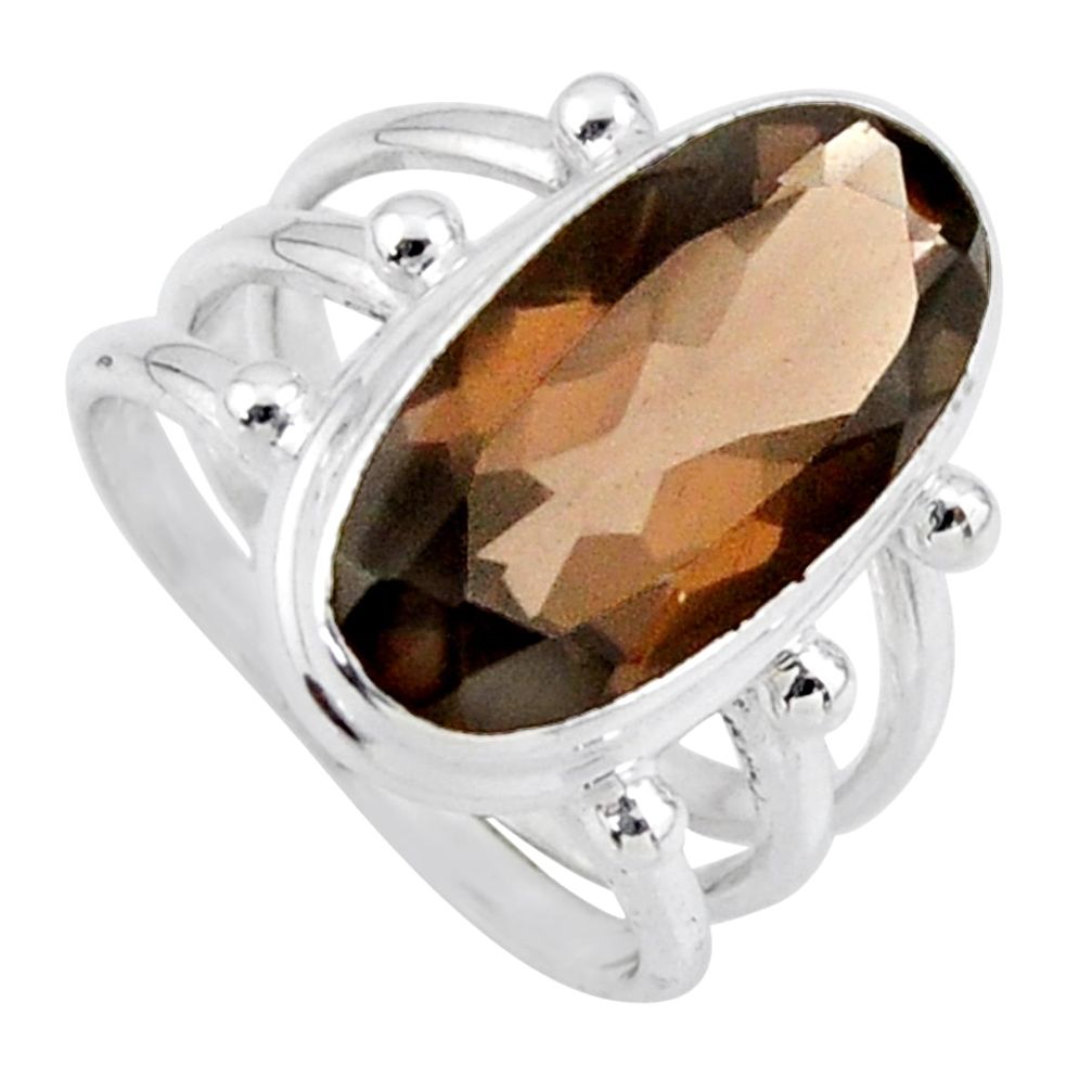 8.42cts brown smoky topaz 925 sterling silver solitaire ring size 7.5 r55997