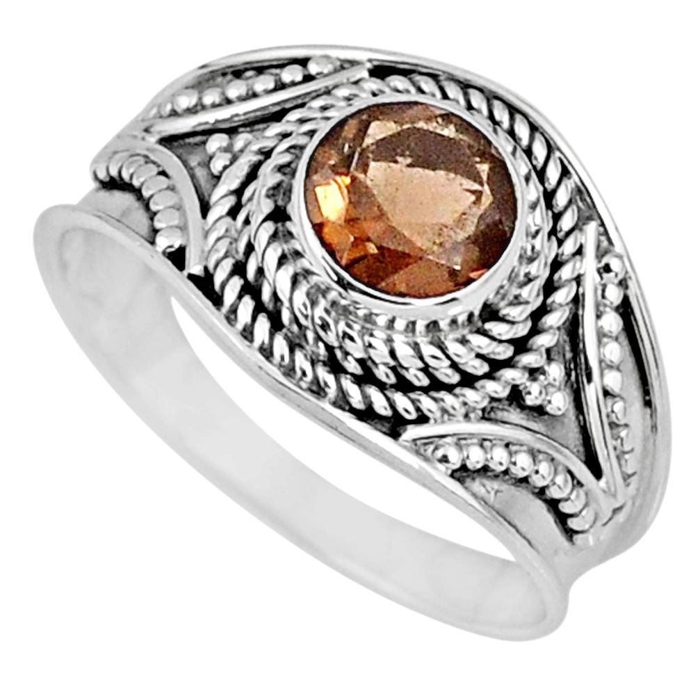1.16cts brown smoky topaz 925 sterling silver solitaire ring size 7.5 r57981