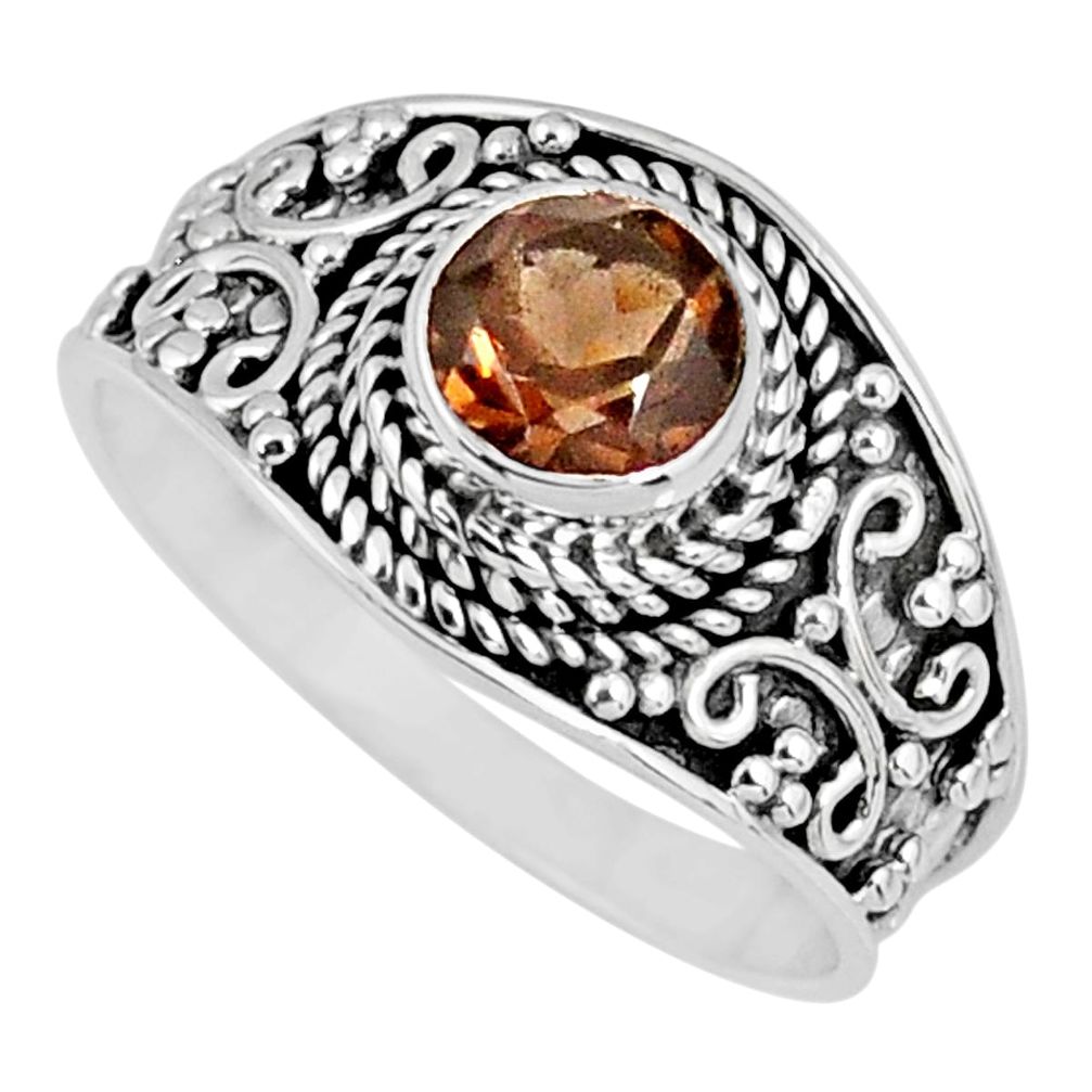 1.30cts brown smoky topaz 925 sterling silver solitaire ring size 8.5 r57990