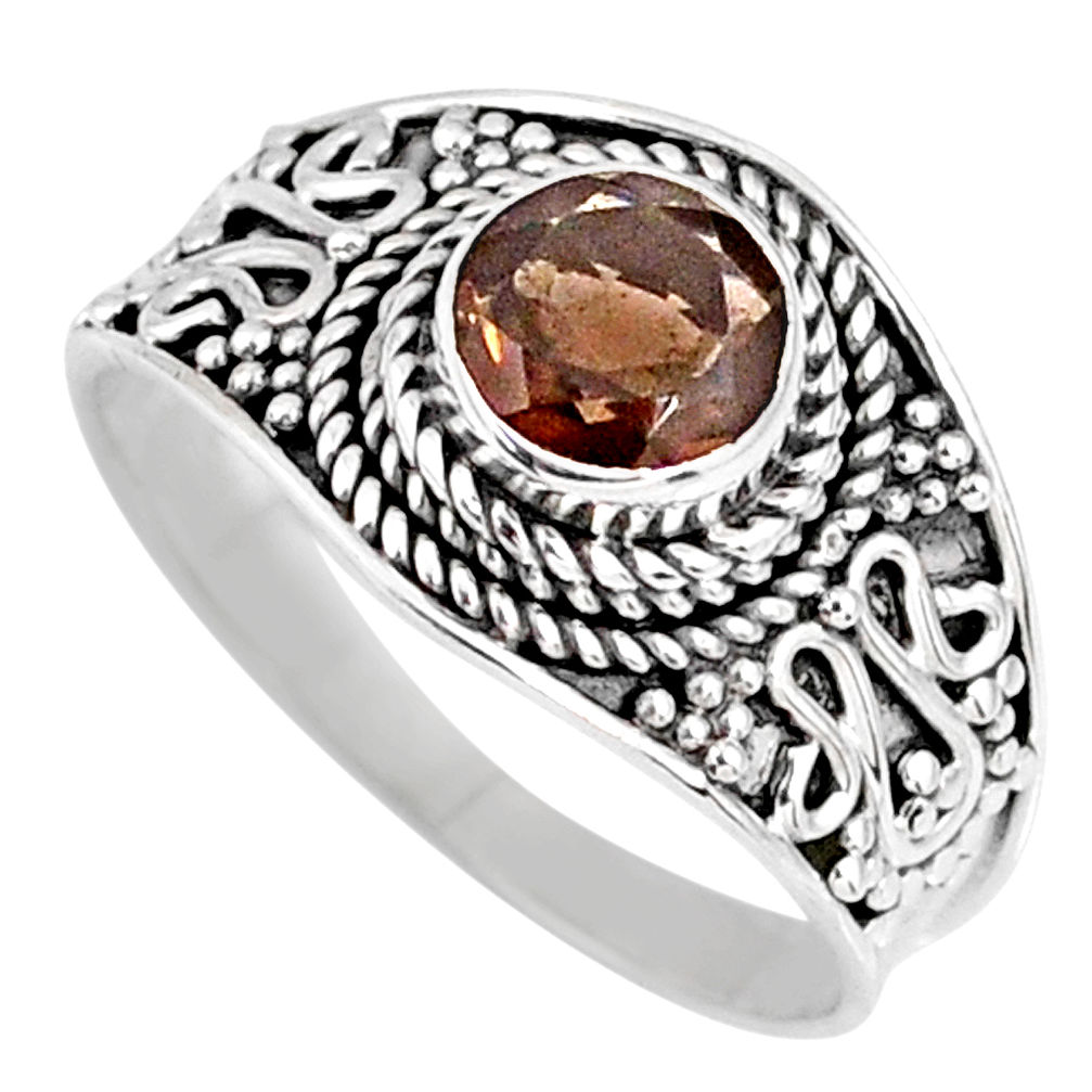 1.45cts brown smoky topaz 925 sterling silver solitaire ring size 7.5 r58577