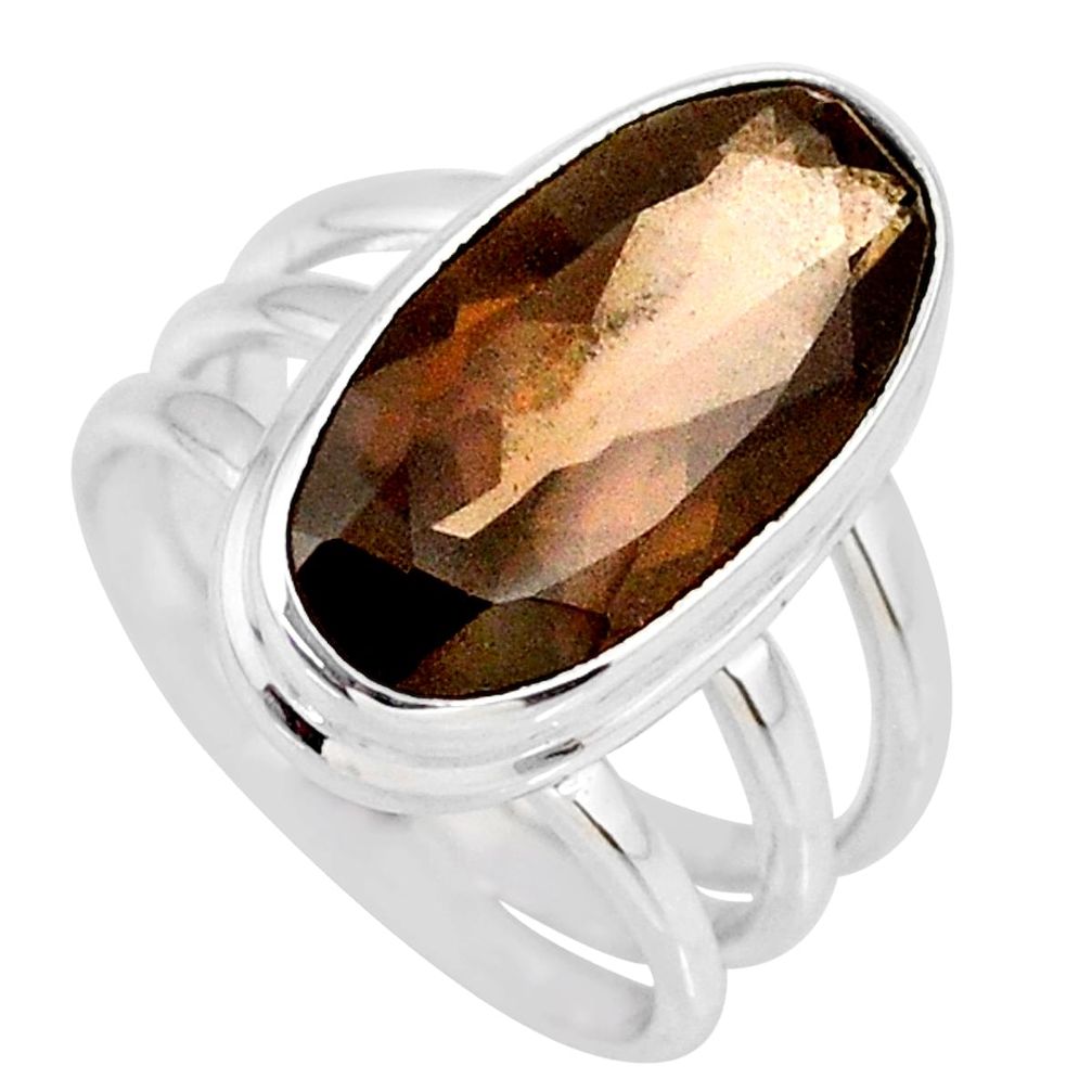 8.42cts brown smoky topaz 925 sterling silver solitaire ring size 6.5 r58679