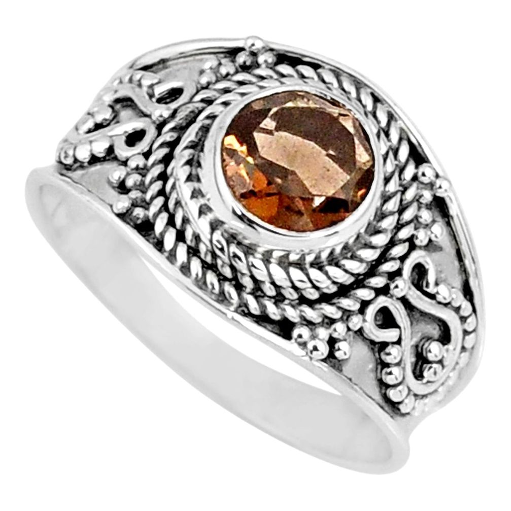 1.21cts brown smoky topaz 925 sterling silver solitaire ring size 7 r57987