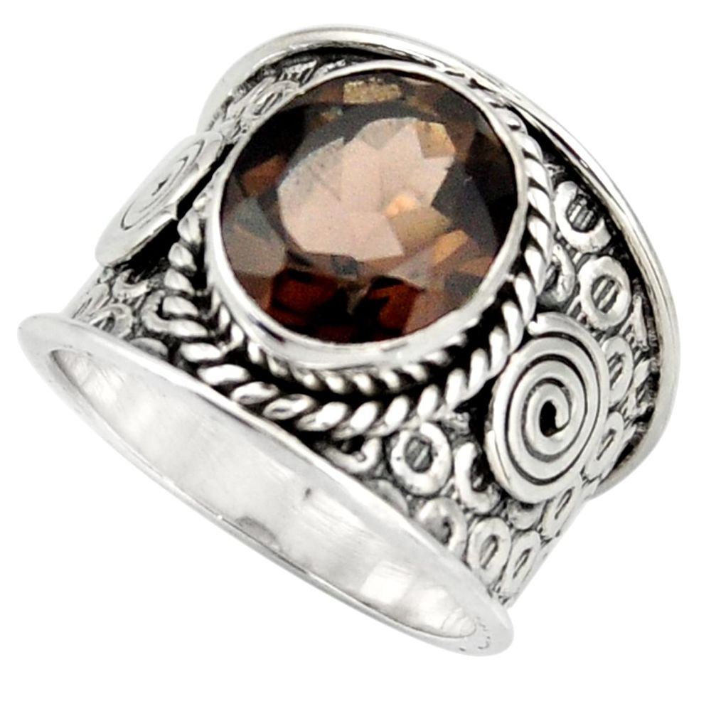 5.38cts brown smoky topaz 925 sterling silver solitaire ring size 8 d45906