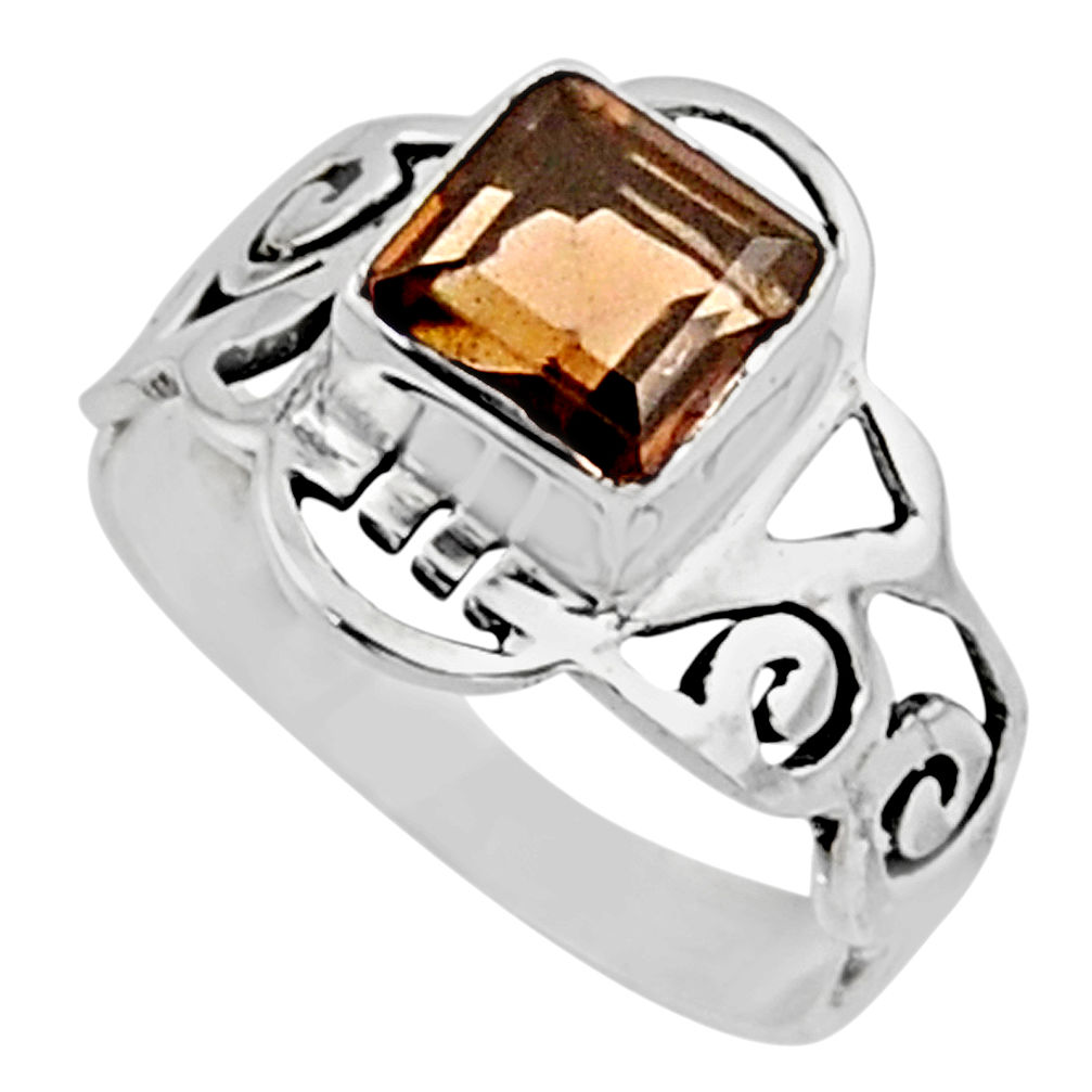 2.72cts brown smoky topaz 925 sterling silver solitaire ring size 8 r54427