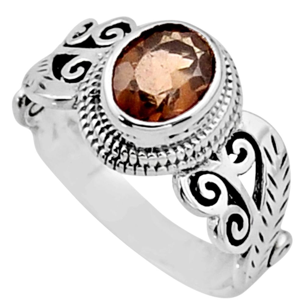 2.23cts brown smoky topaz 925 sterling silver solitaire ring size 8 r54469