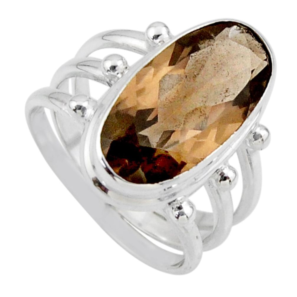 8.27cts brown smoky topaz 925 sterling silver solitaire ring size 8 r55999