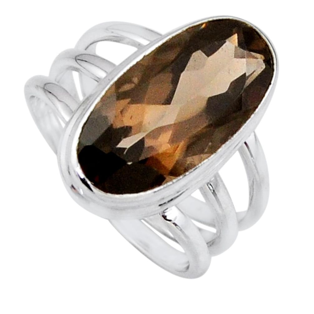 7.72cts brown smoky topaz 925 sterling silver solitaire ring size 8 r56000