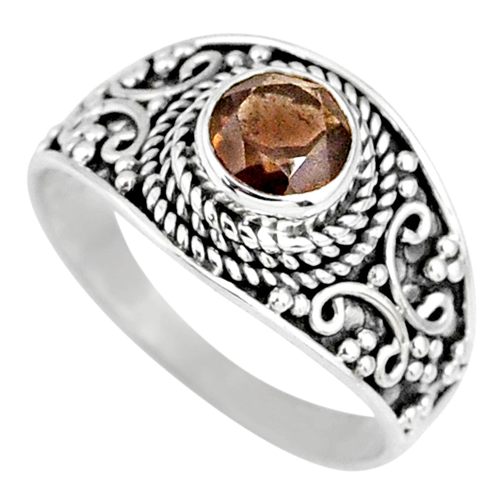 1.36cts brown smoky topaz 925 sterling silver solitaire ring size 8 r58575