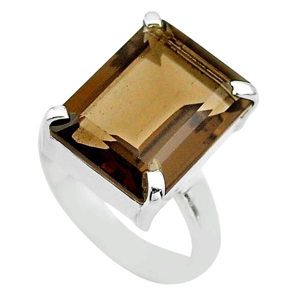 10.04cts brown smoky topaz 925 sterling silver solitaire ring size 8 t54569