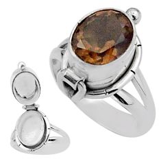 4.26cts brown smoky topaz oval 925 sterling silver poison box ring size 6 u9579