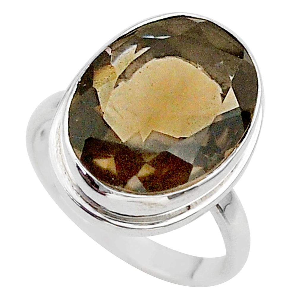 10.03cts brown smoky topaz oval 925 sterling silver ring jewelry size 7 t33947