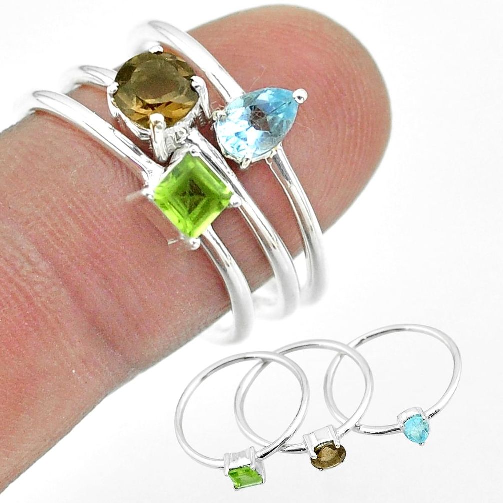 2.98cts brown smoky topaz peridot topaz 925 silver 3 rings jewelry size 8 t51071