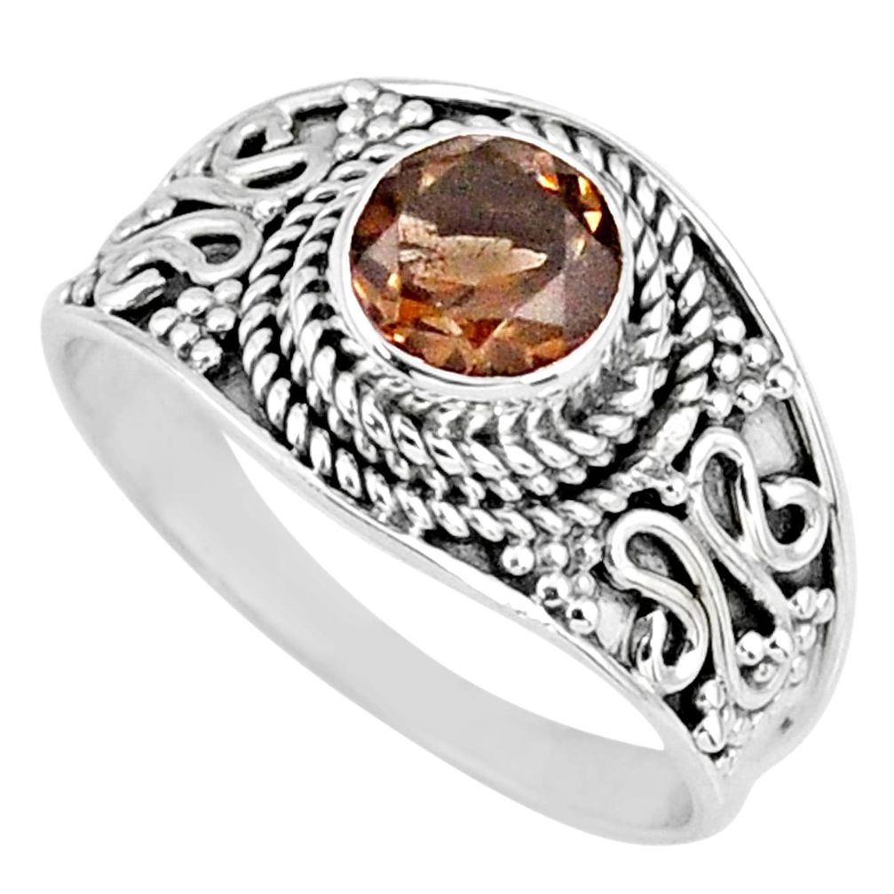 1.36cts brown smoky topaz round 925 silver solitaire ring size 7.5 r58584