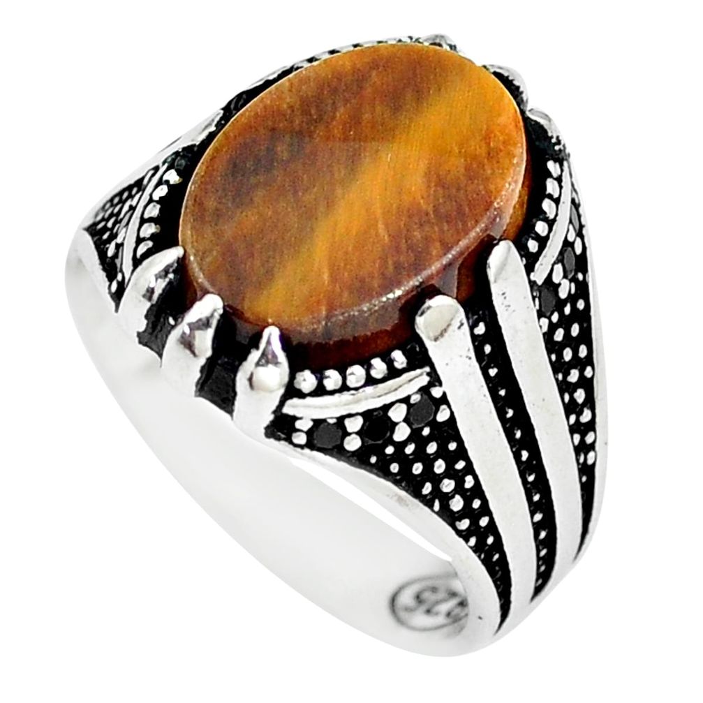 6.31cts brown tigers eye 925 sterling silver mens ring jewelry size 8 c11544