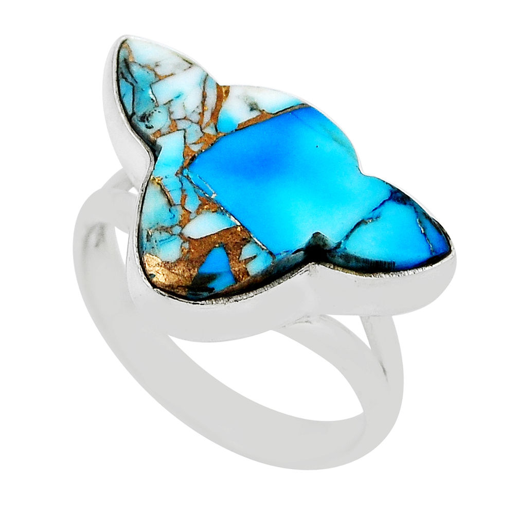9.56cts bull kingman ice blue dahlia 925 sterling silver ring size 7 n30197