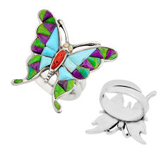 Butterfly southwestern turquoise coral silver adjustable ring size 9 c32582