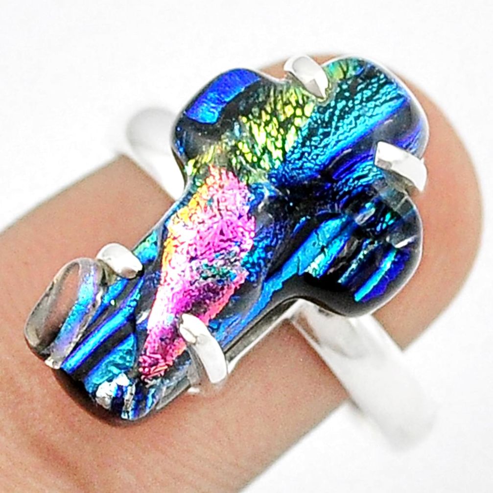 Clearance Sale- 11.20cts carving dichroic glass fancy 925 silver holy cross ring size 9.5 u28873