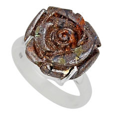 10.85cts carving flower natural brown boulder opal silver ring size 7.5 y46722