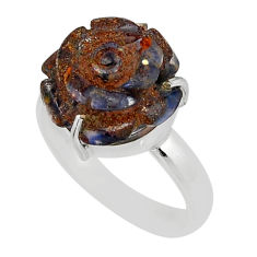 8.92cts carving flower natural brown boulder opal silver ring size 8.5 y46727