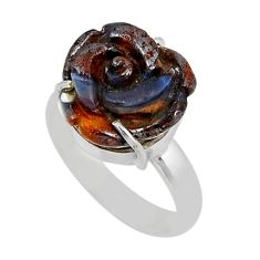 9.55cts carving flower natural brown boulder opal silver ring size 7.5 y46735
