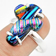 12.25cts carving multi color dichroic glass 925 silver cross ring size 9 u28870