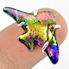 12.81cts carving multi color dichroic glass 925 silver fish ring size 7.5 u28845