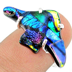 12.79cts carving multi color dichroic glass 925 silver fish ring size 6.5 u28848