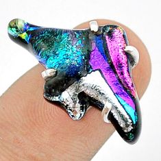 12.28cts carving multi color dichroic glass 925 silver fish ring size 6.5 u28868
