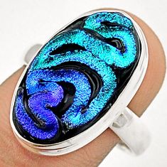 11.55cts carving multi color dichroic glass oval 925 silver ring size 8 u28836