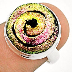 10.49cts carving multi color dichroic glass round silver cocktail ring size 6.5 u28832