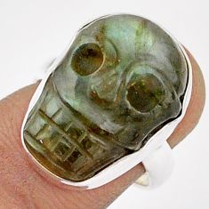 13.48cts carving natural blue labradorite 925 silver skull ring size 6 t90524