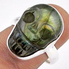 13.87cts carving natural blue labradorite 925 silver skull ring size 7 t90519