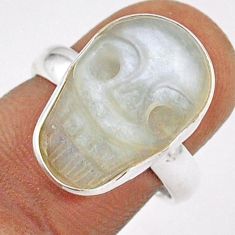 9.86cts carving natural ceylon moonstone 925 silver skull ring size 6.5 t90503