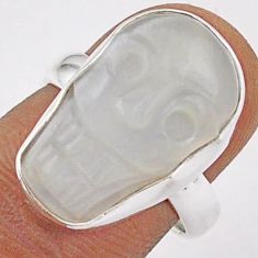 10.41cts carving natural ceylon moonstone 925 silver skull ring size 6.5 t90531