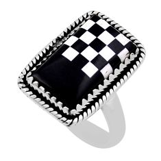 6.22cts checker black white strip opal 925 sterling silver ring size 7 n39358