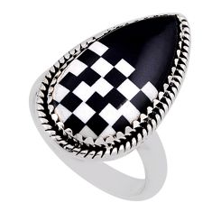 7.00cts checker black white strip opal pear sterling silver ring size 8 n39372