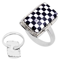 7.19cts checker cut black white strip opal silver adjustable ring size 7 n49044