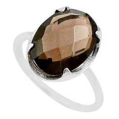 5.54cts checker cut brown smoky topaz 925 silver solitaire ring size 7 u20449