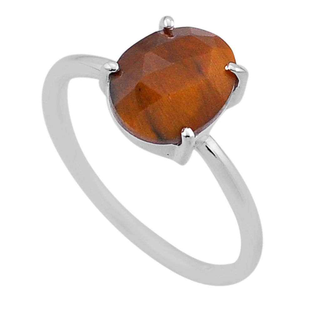 4.30cts checker cut brown smoky topaz 925 sterling silver ring size 8 n48322