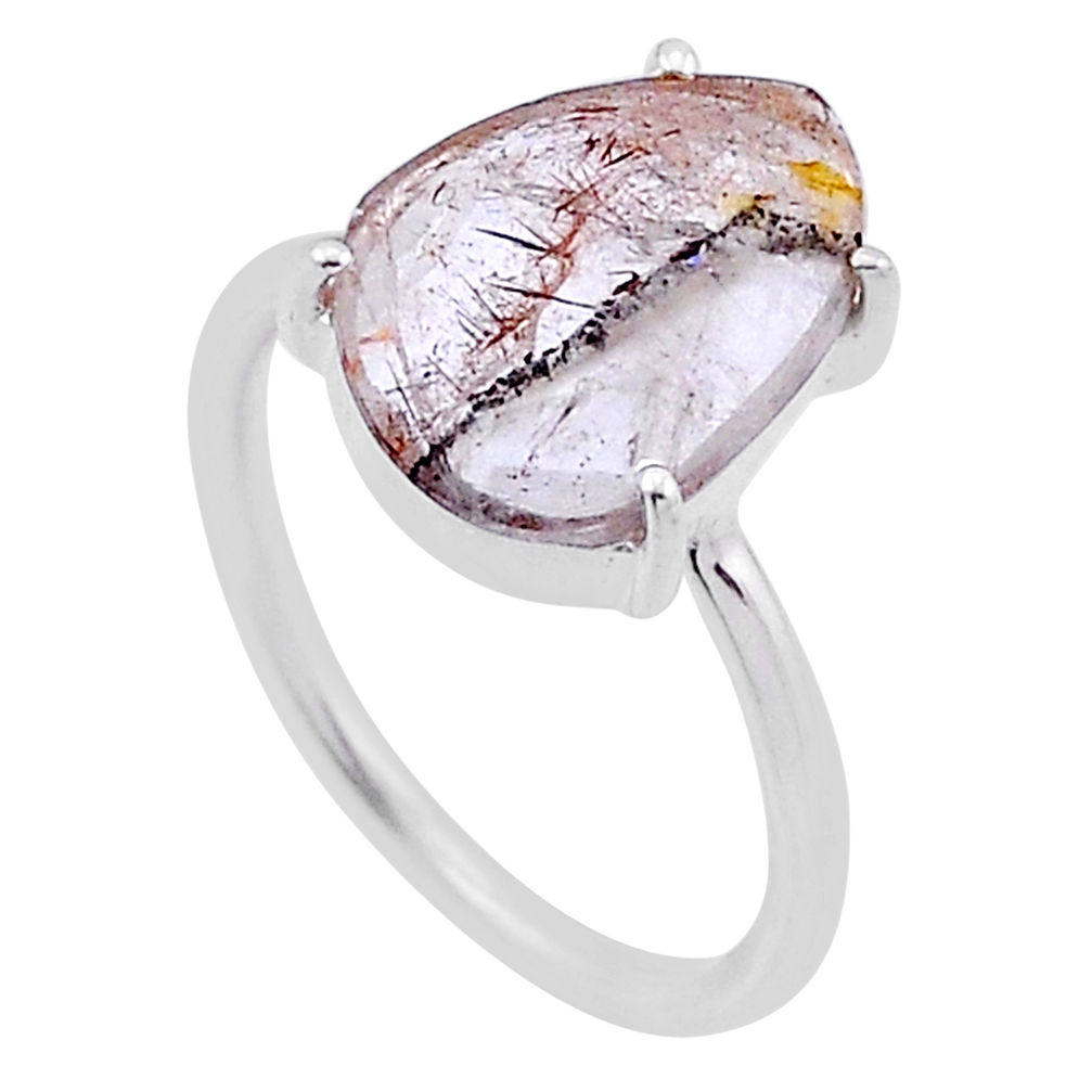 Checker cut cacoxenite super seven (melody stone) 925 silver ring size 6 n48343