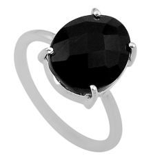 5.17cts checker cut natural black onyx 925 sterling silver ring size 6 n48333