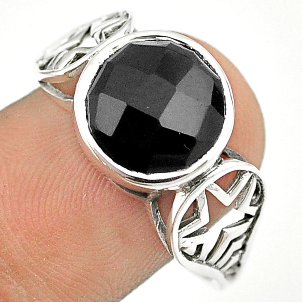 5.38cts checker cut natural black onyx 925 sterling silver ring size 10.5 u24344
