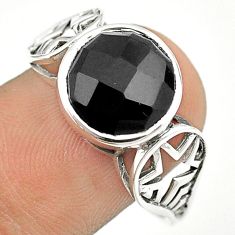 5.38cts checker cut natural black onyx 925 sterling silver ring size 10.5 u24344