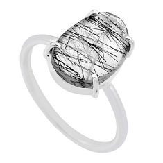 5.74cts checker cut natural black tourmaline rutile silver ring size 9 n48310