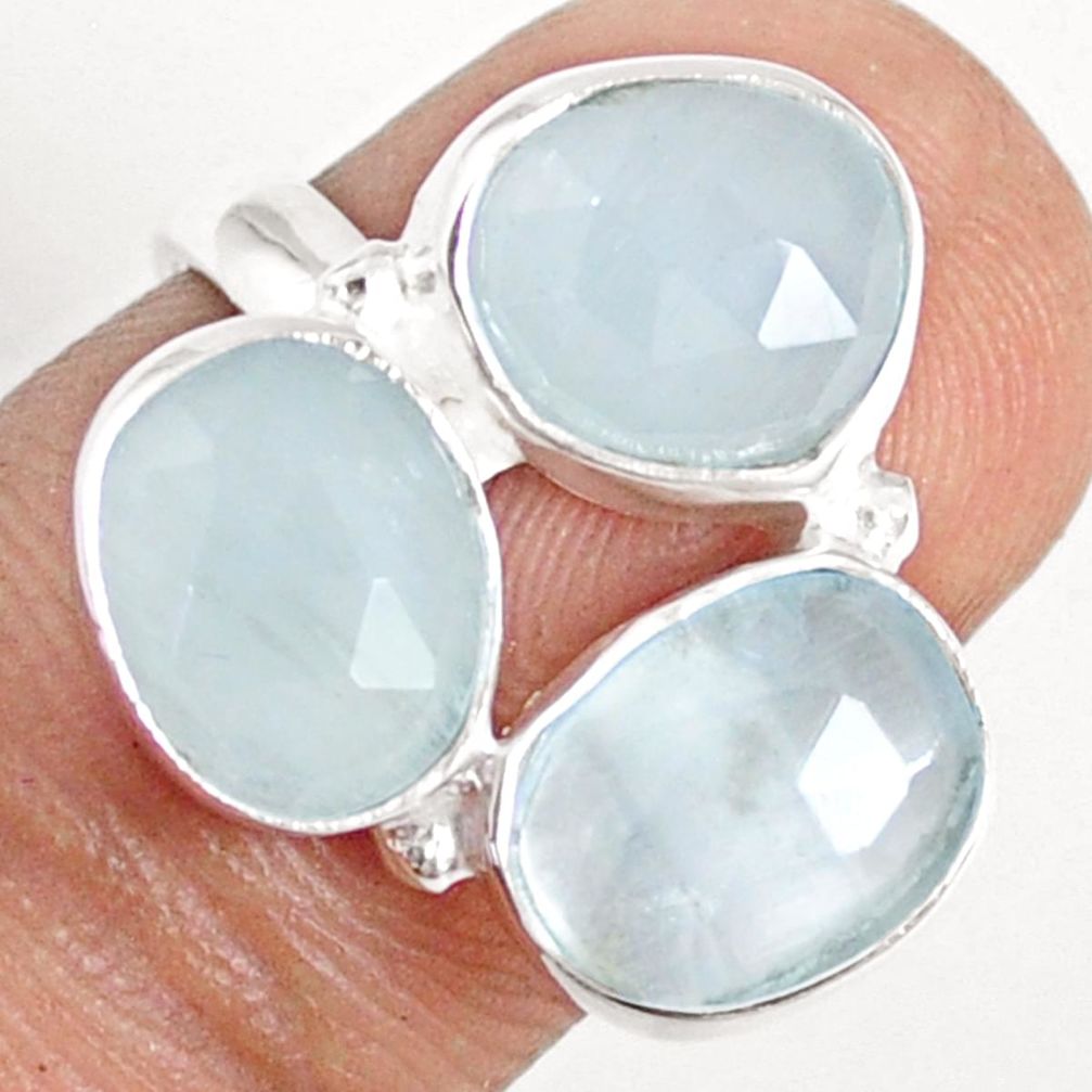 8.87cts checker cut natural blue aquamarine 925 silver ring size 7 t82196