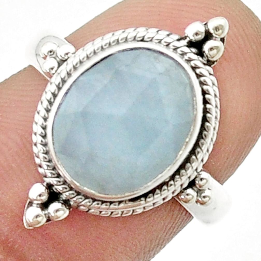 5.05cts checker cut natural blue aquamarine 925 silver ring size 7 u43621